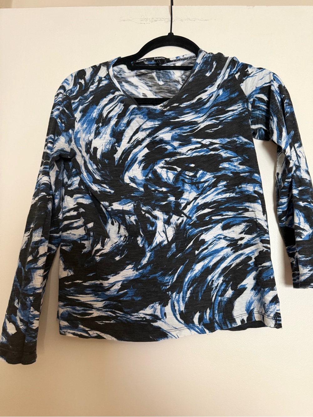 Proenza Schouler Black, Blue & White Abstract Long-Sleeve Top